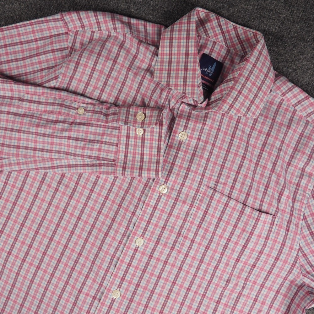 johnnie-O Prep-Formance Mens Med Button Down Red Plaid Preppy Golf Office Shirt